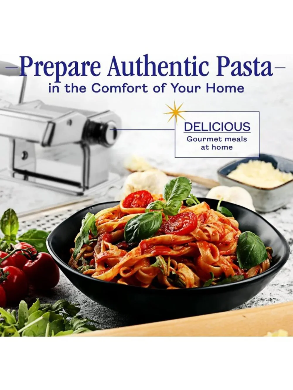 Adjustable Thickness Pasta Maker - 3-in-1 Noodle Machine with Rollers & Cutters